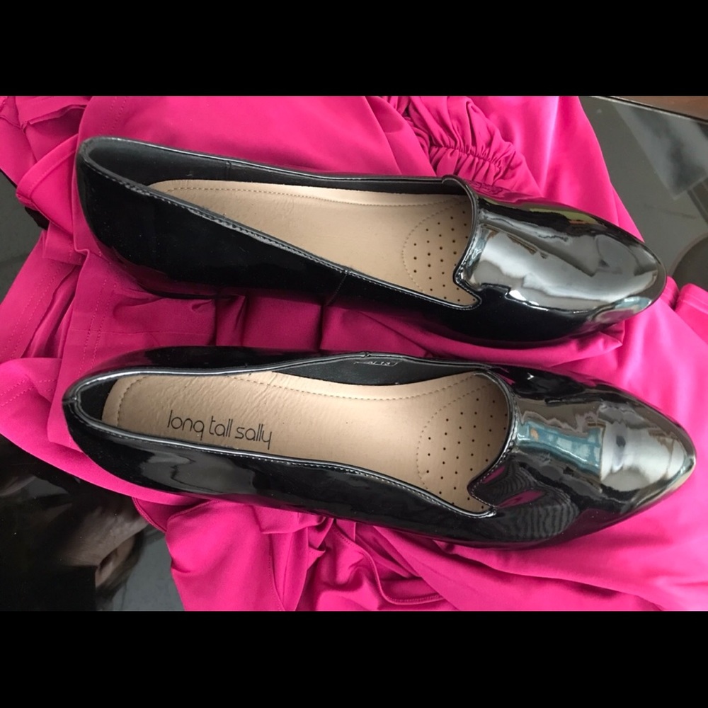LONG TALL SALLY GABRIEL ALMOND TOE LOAFER BLACK PATENT LEATHER LOAFER SHOE